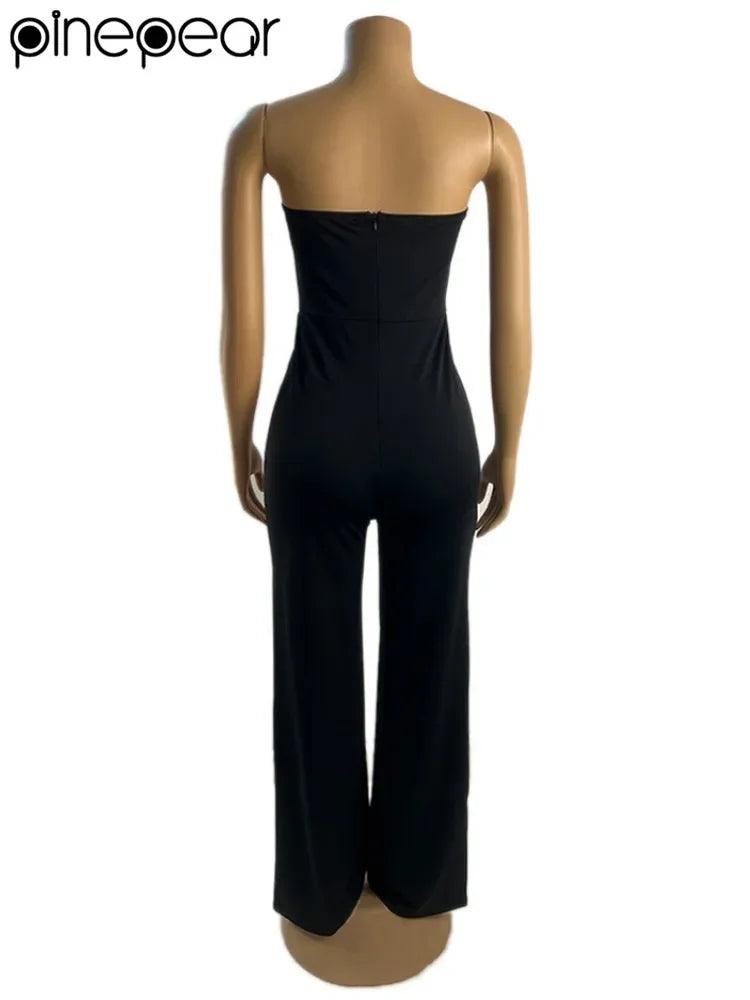 HIGH STREET Strapless Backless Wide Leg Pants Jumpsuits for Women Elegant Sexy Hollow Out Birthday Party Overalls - So Real Fashion