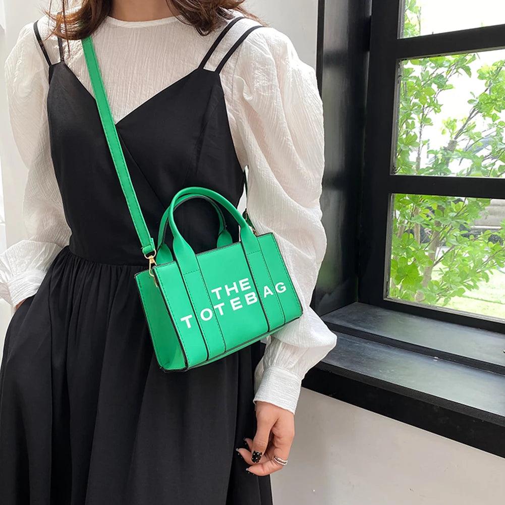 Women Tote Bag Contrast Letters Fashion Ladies Commute Bag PU Leather Portable Casual Simple Adjustable Straps Female Satchel - So Real Fashion