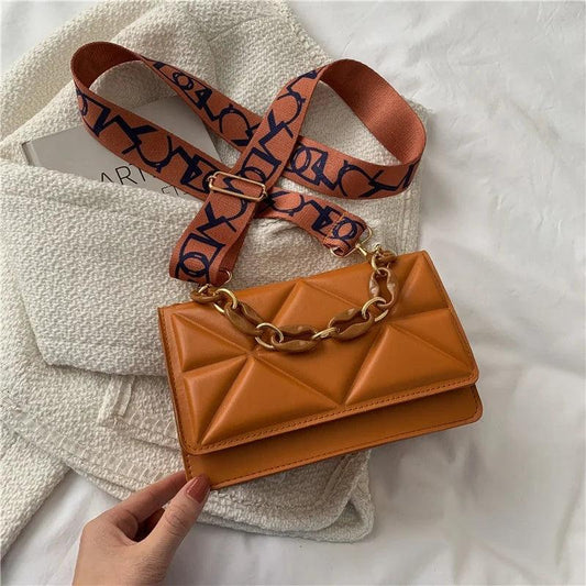 New WOMEN'S Bags Korean Version of the Lingge Chain Shoulder Bag Solid Color Messenger Small Square Bag - So Real Fashion