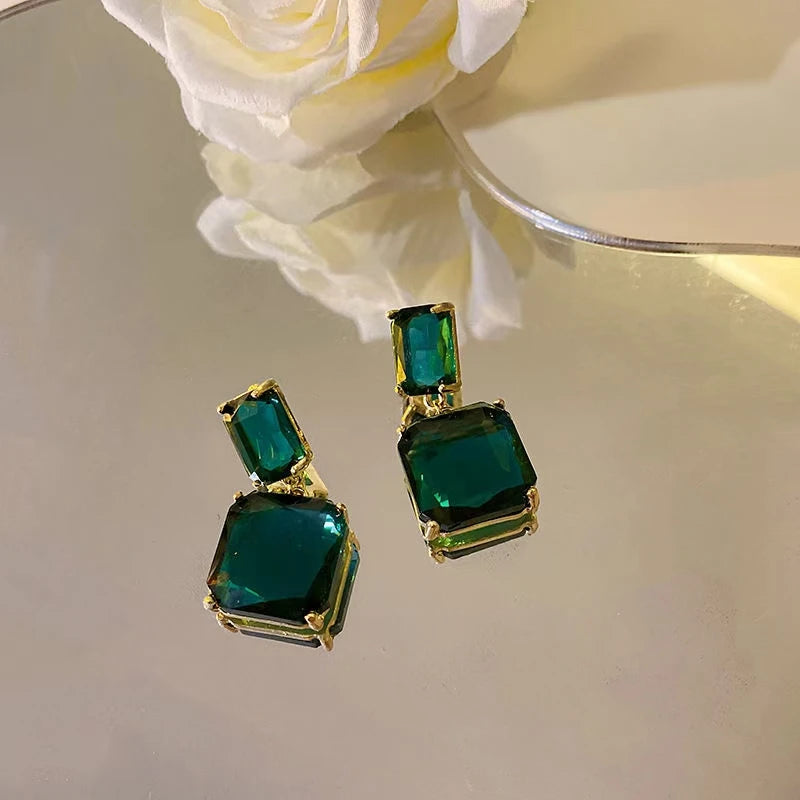 Vintage Jewelry for Women Square Green Crystal Zircon Dangle Earrings for Women Wedding Engagement Earring Valentines Day Gift - So Real Fashion