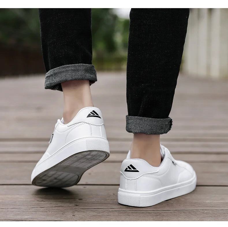 Men Vulcanize Casual Leather Shoes Adult New Male Sneakers White Cheap Lightweight Rubber Breathable Lace-up Fashion Summer