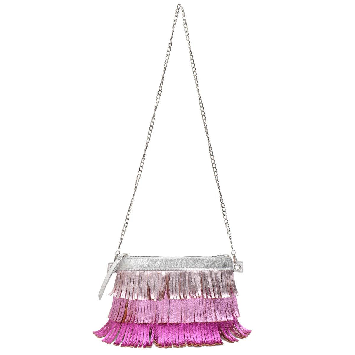 Vegan Leather Colorful Tassel Fringe Handbag Women Fashion Chic Chain Shoulder Cross body Bag - So Real Fashion