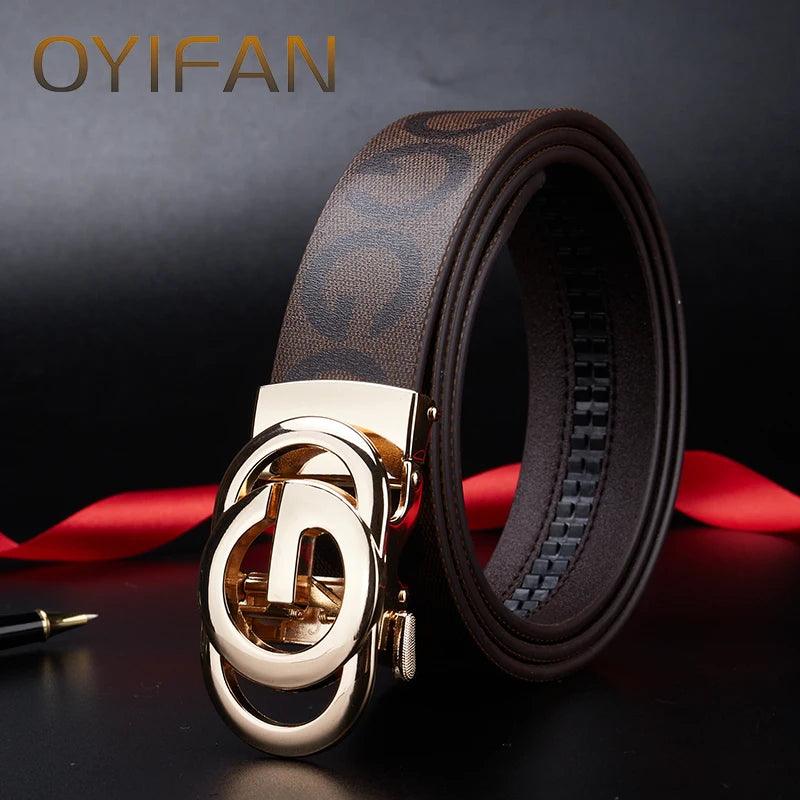 Men's genuine leather belt, ratchet belt, fashionable designer belt, men's popular style, high-quality genuine cowhide, durable - So Real Fashion