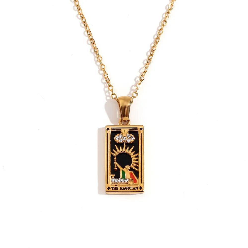 Hot selling new stainless steel retro original new tarot card pendant necklace versatile temperament jewelry gift - So Real Fashion