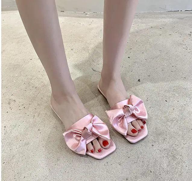 Luxury Women Peep Toe Bedroom Home Sandals Satin Bride Bridesmaid Wedding Shoes New Wedding Slippers With Silk Big Bow - So Real Fashion