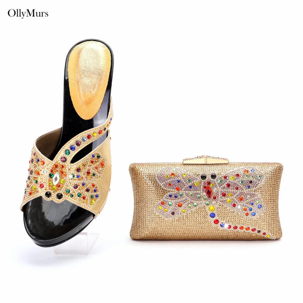 Hot Sale Newest Fashion Rhinestone Pumps Shoes And Bag Set For Party Italian Style High Heels Shoes With Matching Bag Set - So Real Fashion