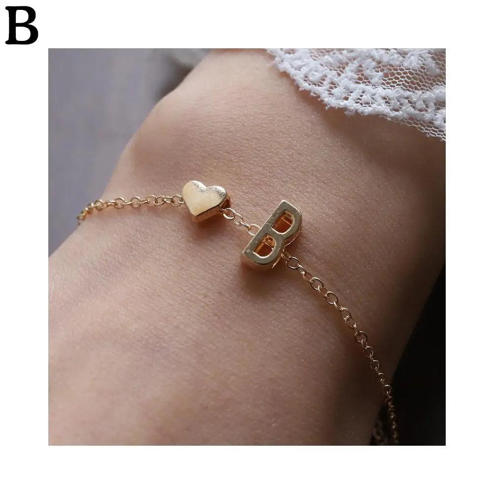 English Initial Letter Bracelets For Lovers Women Men DIY Personalized Name Alloy Heart-shaped Letters Bracelets Jewelry Gift - So Real Fashion