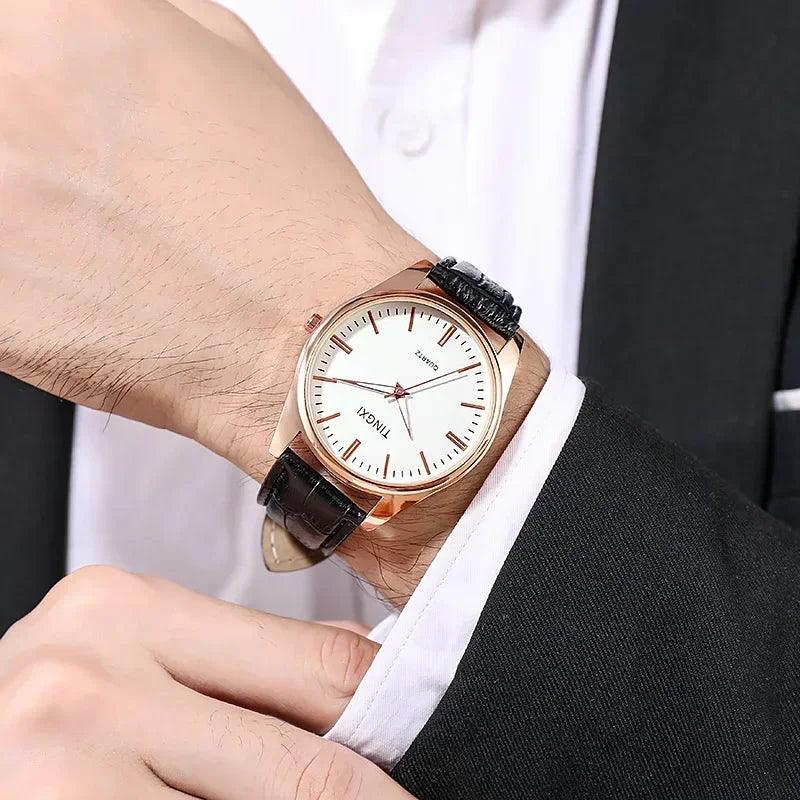 Business Simple Men's Watch Leather Bracelet Alloy Dial Multicolor Quartz Wristwatch Student Large Dial Watch relogios masculino - So Real Fashion