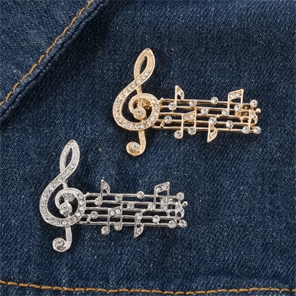 Music Note Brooches Pins Gold Silver Color Enamel Brooch Elegant Crystal Badge Party Accessories For Musical Lovers Souvenir - So Real Fashion