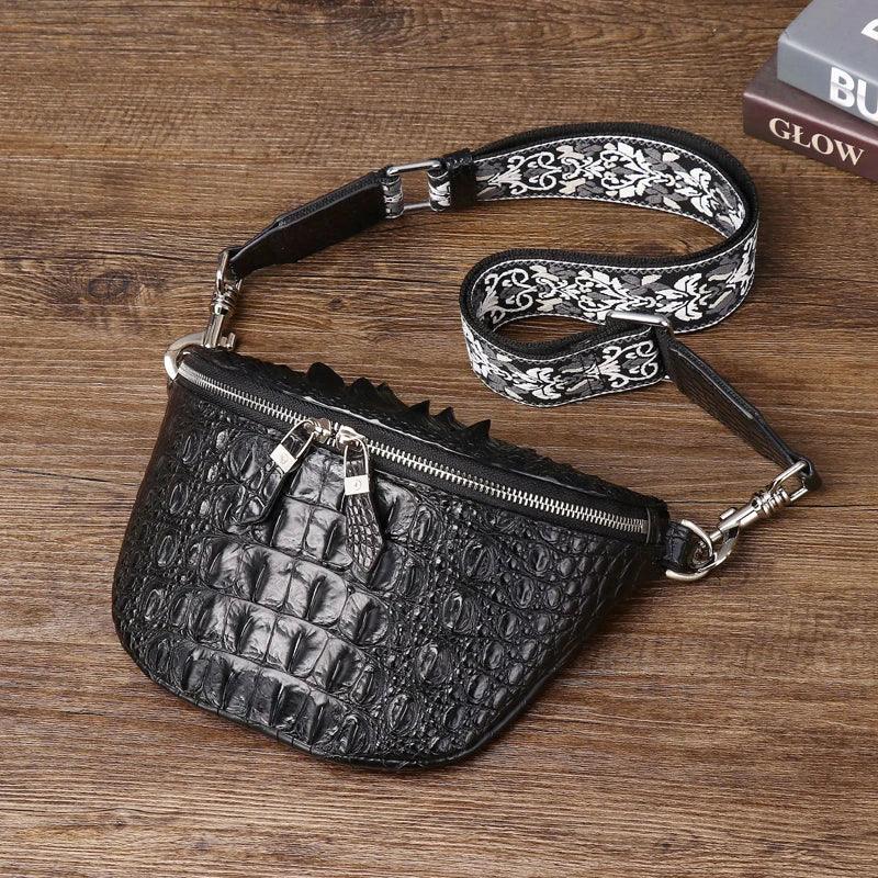 New Genuine leathe lrather bag Crocodile Claw Men's Chest Bag Fashion Men's Bag Outdoor Crossbody Bag Chest Bag black - So Real Fashion