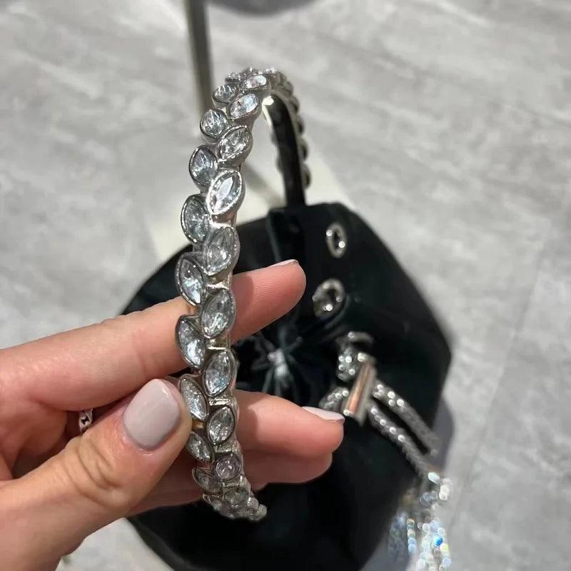 Luxury Designer Glitter Diamonds Tassel Bucket Bag Metal Ring Handheld Women's Handbag Wedding Party Clutch Purse Shoulder Bag - So Real Fashion