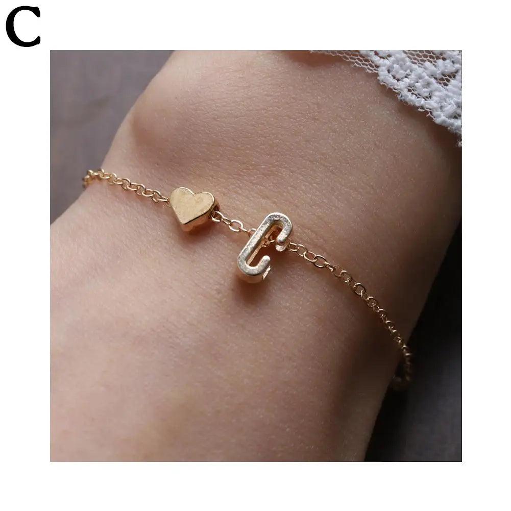 English Initial Letter Bracelets For Lovers Women Men DIY Personalized Name Alloy Heart-shaped Letters Bracelets Jewelry Gift - So Real Fashion