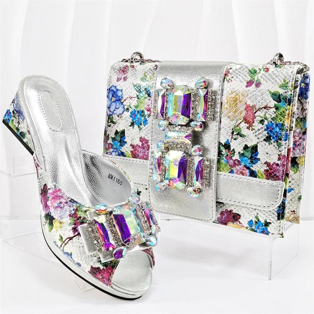 Latest Design High Heels Shoes And Bag Set Hot Selling Fashion PU With Rhinestone Shoes And Bag Set For Party On Sale - So Real Fashion