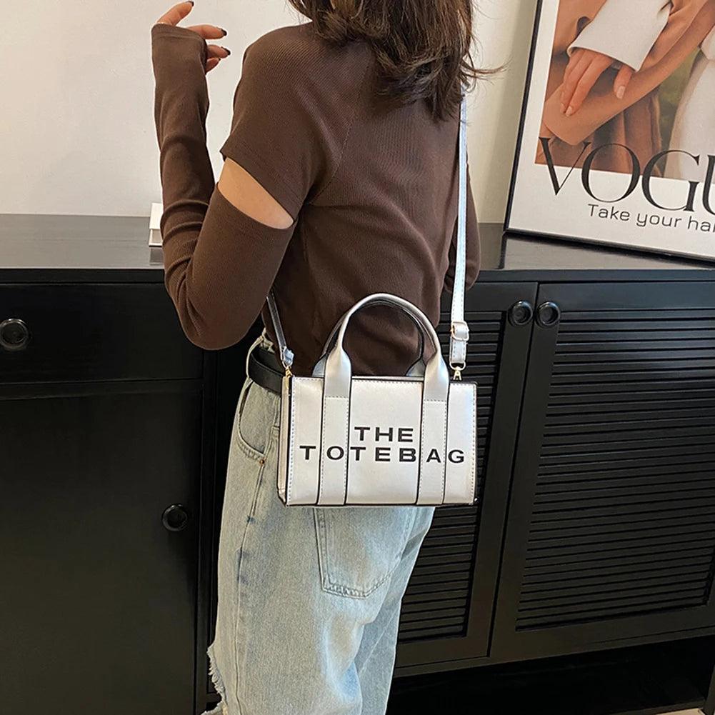 Fashion Ladies Top-Handle Bags Women Tote Bag Contrast Letters PU Leather Portable Casual Simple Adjustable Straps Hobos Bags - So Real Fashion