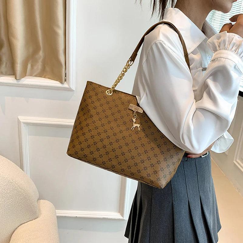 New Presbyopia Handbag Texture Soft Leather Large Capacity Tote Women Bag With Hanging Accessories Shoulder Bag - So Real Fashion