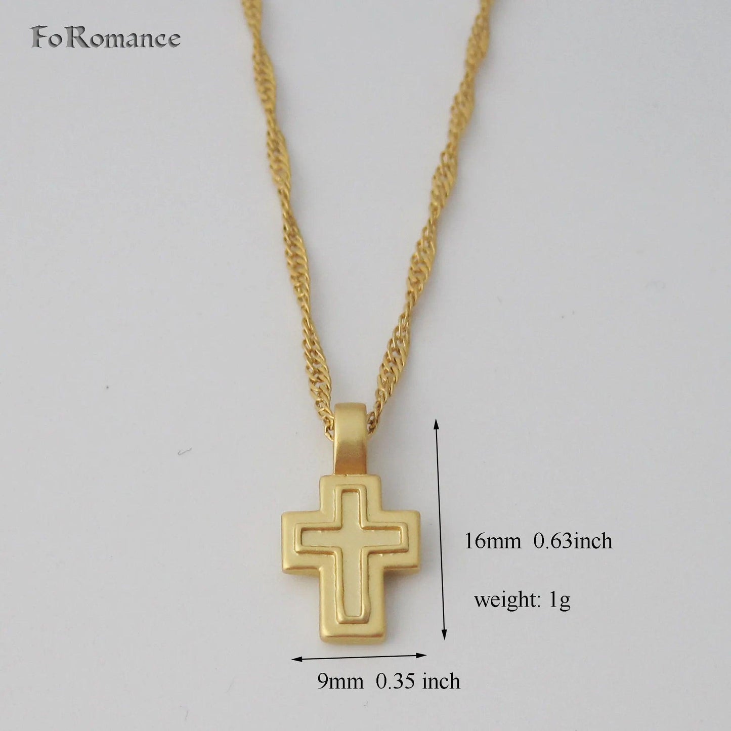 YELLOW GOLD COLOR 45CM WATER WAVE NECKLACE PLAIN SURFACE JESUS CROSS GOD PENDANT - So Real Fashion