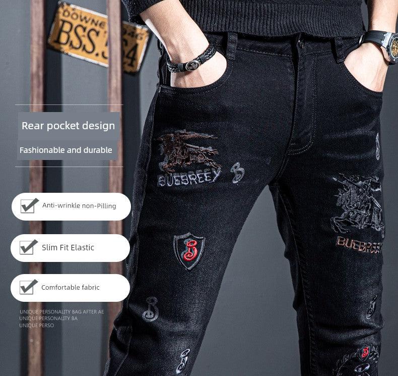 European Station Summer Embroider Skinny Jeans Black Denim - So Real Fashion