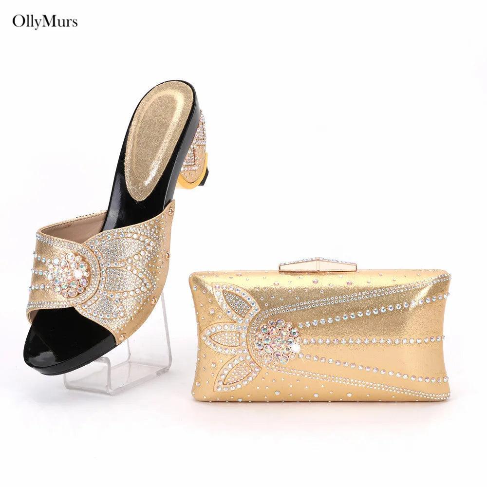 High Quality Italian Rhinestone Purple Color Shoes And Bags Set Fashion Slipper Pumps Woman Shoes And Bag To Match Set For Party - So Real Fashion