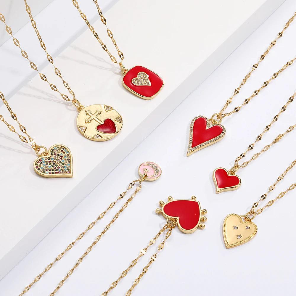 Red Heart Love Pendant Necklace for Women Choker Long Chains Neck Lace Gold Color Collar Lovers Gift Boho Party Fashion Jewelry - So Real Fashion