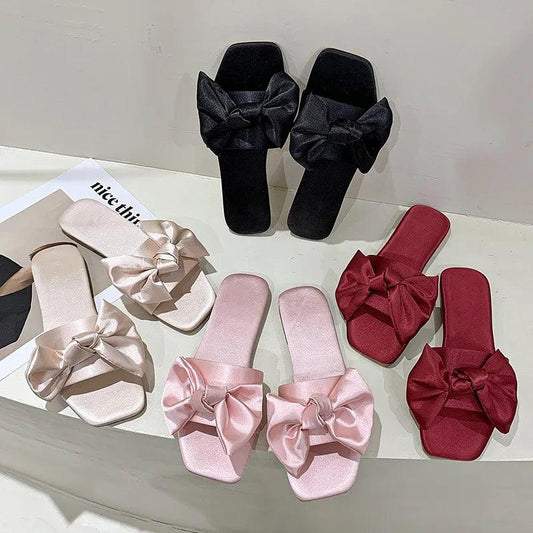 Luxury Women Peep Toe Bedroom Home Sandals Satin Bride Bridesmaid Wedding Shoes New Wedding Slippers With Silk Big Bow - So Real Fashion