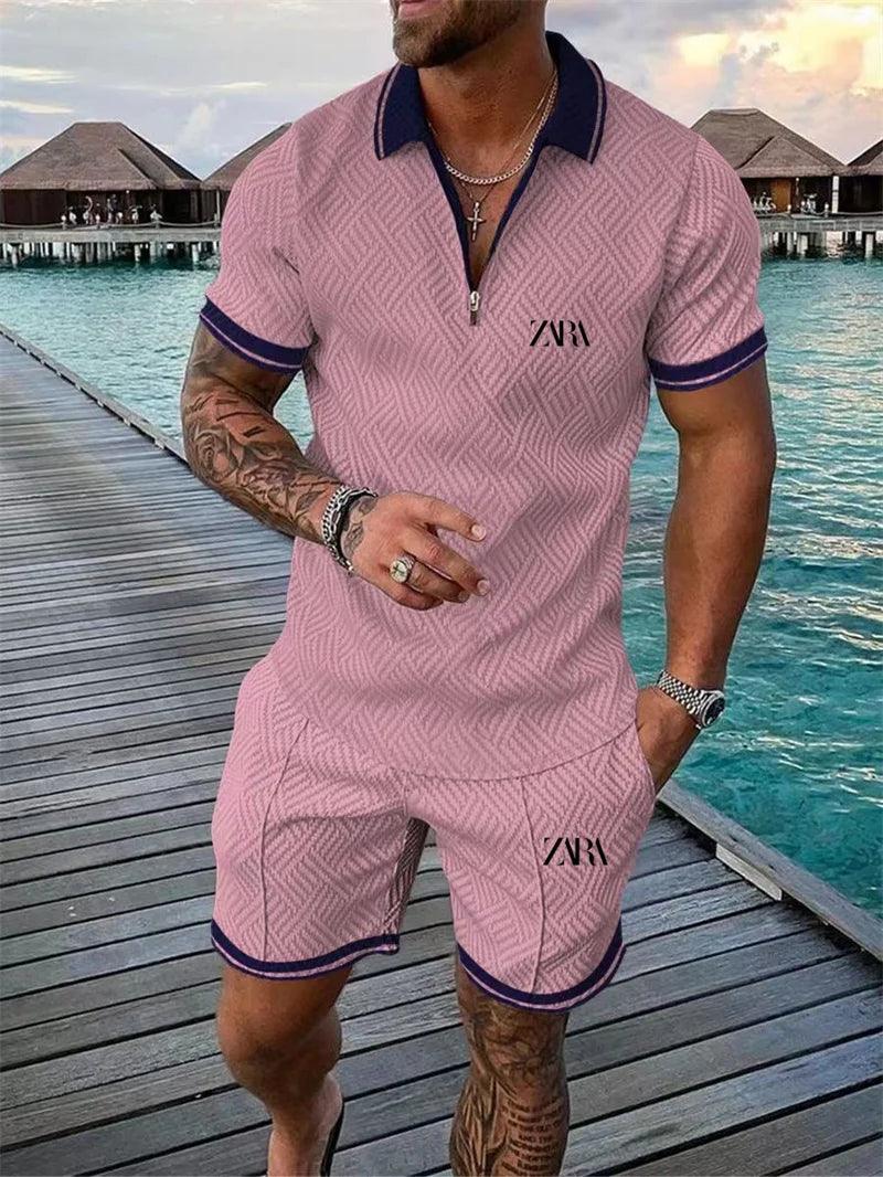 High Quality Fashion Summer Luxury Men's Leisure PoloT T-shirt Set with Extra Large Trendy Print Beach Style Fabric - So Real Fashion