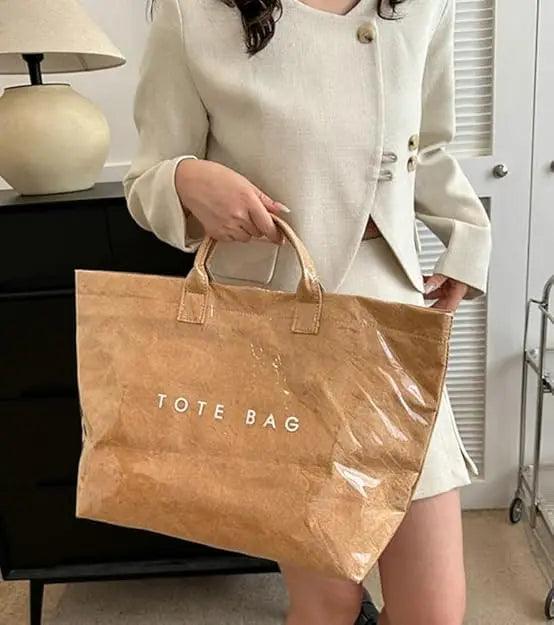 Women's PVC tote shoulder bag winter fall kraft paper tote bag large shopping bag, gift to friends shopping receive Khaki l - So Real Fashion