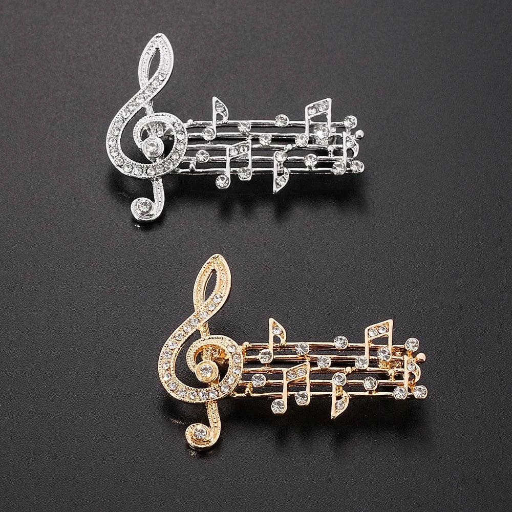 Music Note Brooches Pins Gold Silver Color Enamel Brooch Elegant Crystal Badge Party Accessories For Musical Lovers Souvenir - So Real Fashion