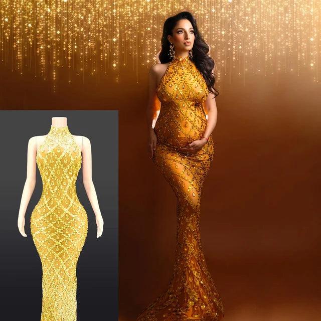 Stretchy Fabric Maternity Dress Pregnancy Photoshoot Rhinestone Maternity Fashion Senior Baby Shower Photograph Props Clothes - So Real Fashion