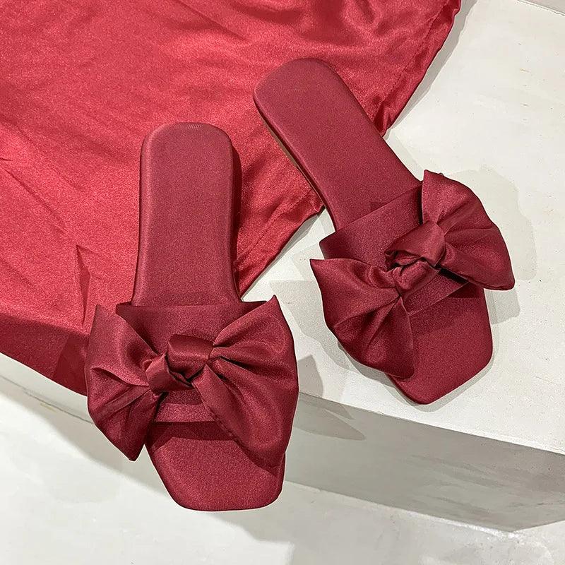 Luxury Women Peep Toe Bedroom Home Sandals Satin Bride Bridesmaid Wedding Shoes New Wedding Slippers With Silk Big Bow - So Real Fashion