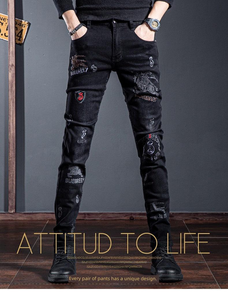 European Station Summer Embroider Skinny Jeans Black Denim - So Real Fashion