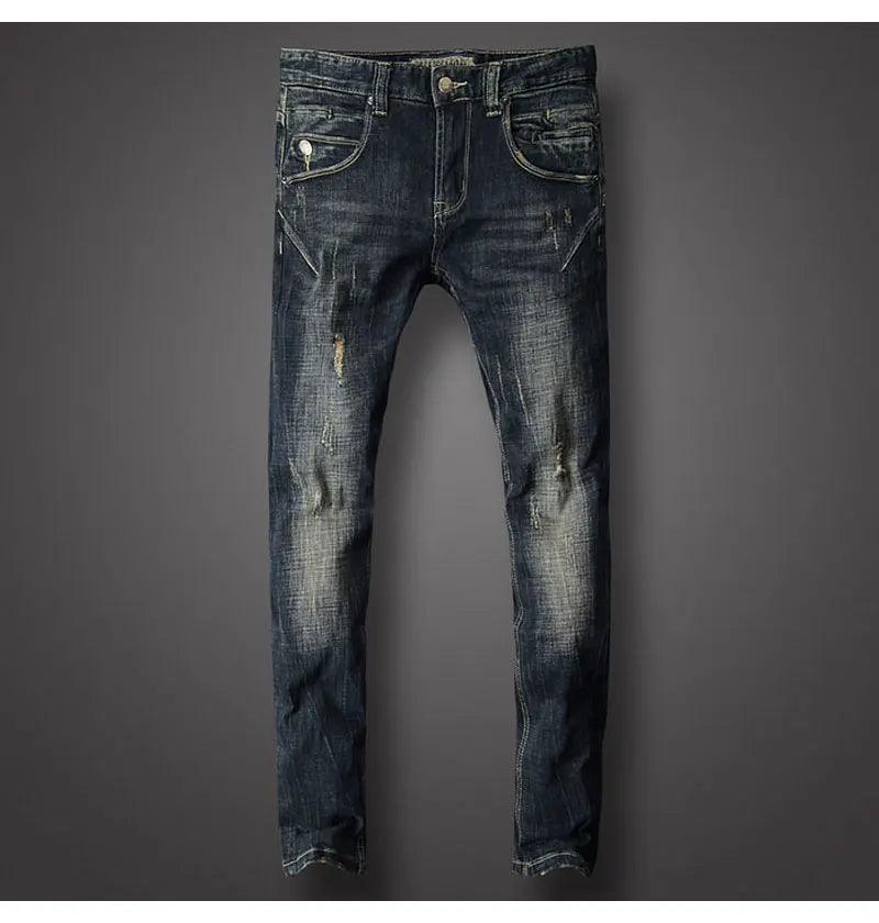 Fashion Streetwear Men Jeans Retro Black Blue Stretch Slim Fit Ripped Jeans Men Spliced Designer Hip Hop Vintage Denim Pants - So Real Fashion