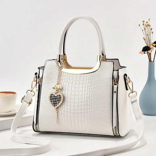 Glossy Crocodile Pattern Handbag, Women's Top Handle Satchel Purse, Fashion Crossbody Bag With Tassel Pendant - So Real Fashion