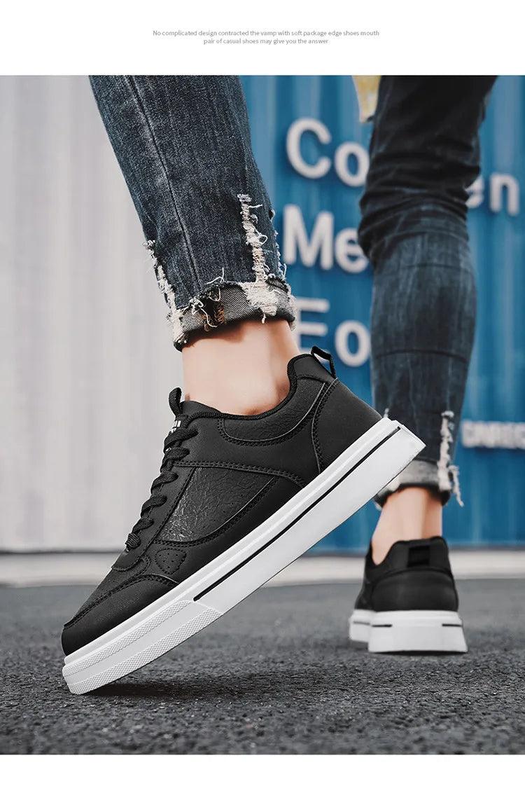 Classic Black Men Skate Shoes Comfy Breathable Leather Men's Skateboard Shoes Low Top Flat Sneakers For Men Zapatillas De Skate - So Real Fashion