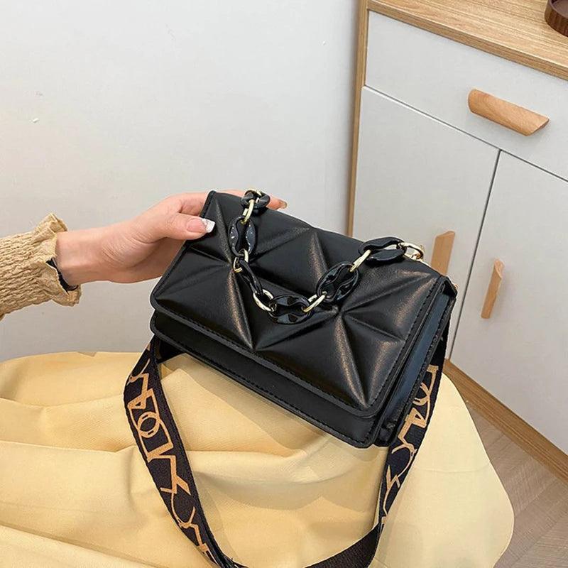 Lingge Chain Shoulder Bag Solid Color Messenger Small Square Bag - So Real Fashion