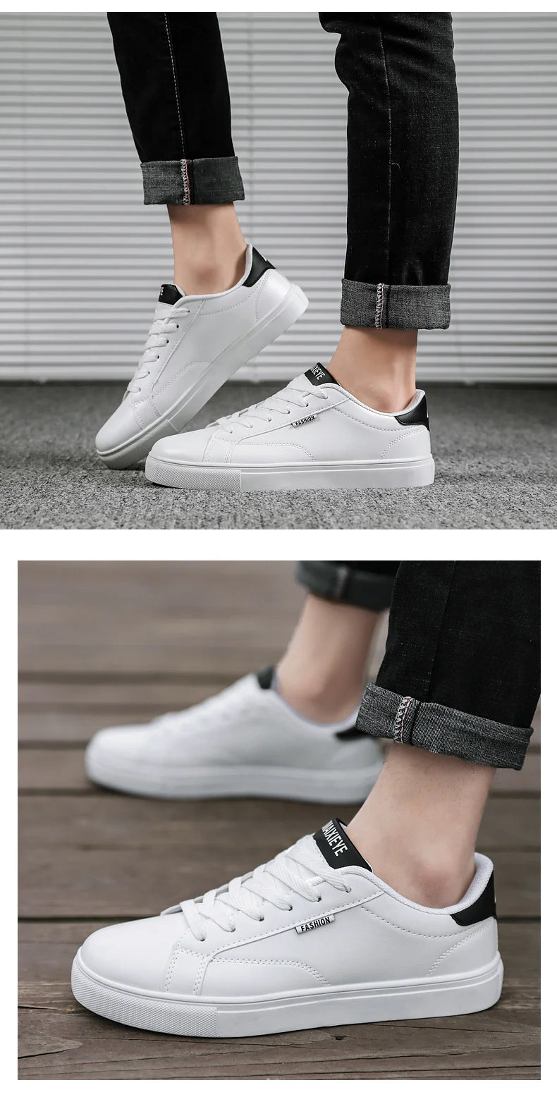 Men Vulcanize Casual Leather Shoes Adult New Male Sneakers White Cheap Lightweight Rubber Breathable Lace-up Fashion Summer