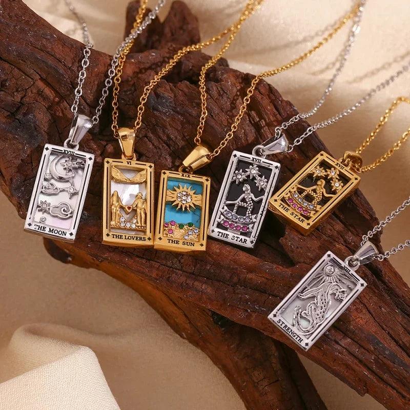 Hot selling new stainless steel retro original new tarot card pendant necklace versatile temperament jewelry gift - So Real Fashion