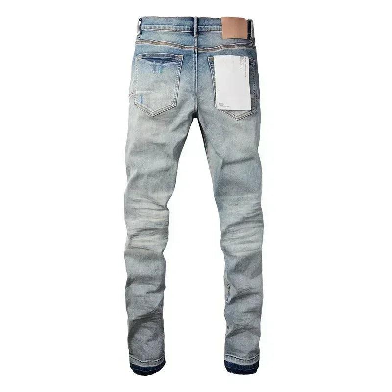 Purples Jeans Men denim pants distressed slim fitting paint brands Fashion Repair Low Rise Skinny Denim pants - So Real Fashion