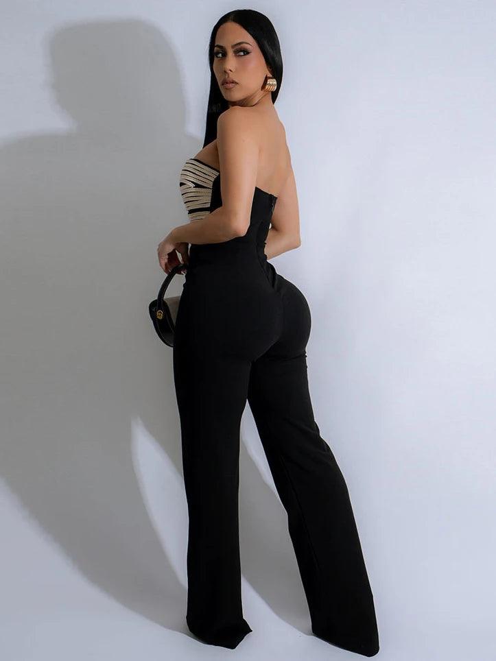 HIGH STREET Strapless Backless Wide Leg Pants Jumpsuits for Women Elegant Sexy Hollow Out Birthday Party Overalls - So Real Fashion