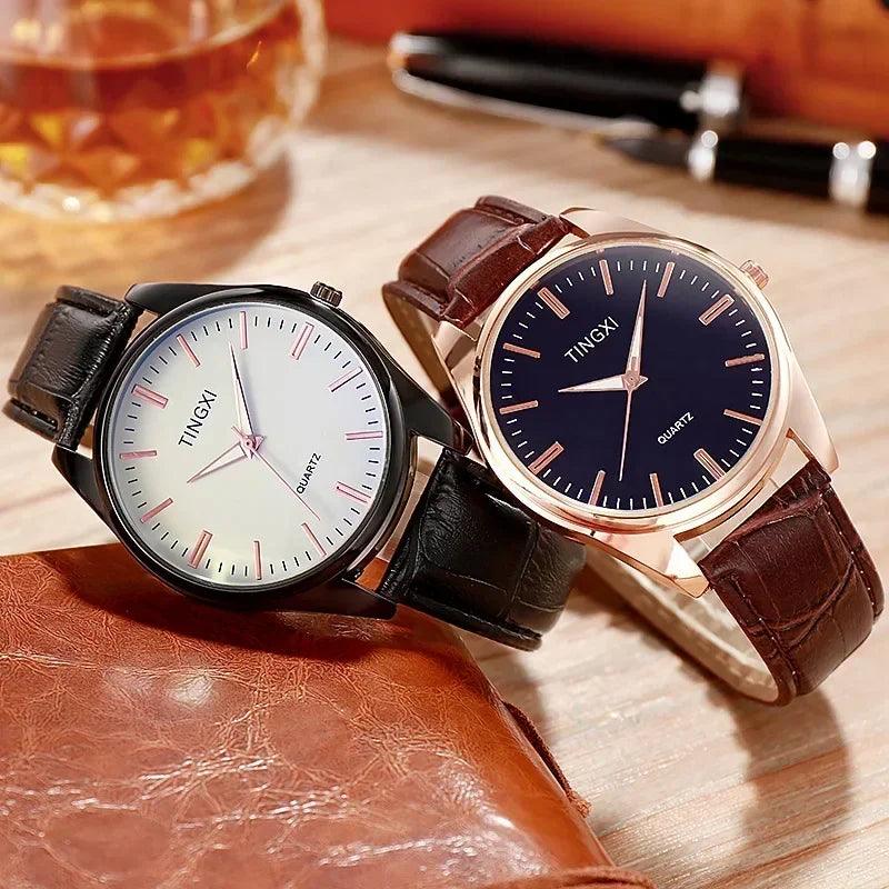 Business Simple Men's Watch Leather Bracelet Alloy Dial Multicolor Quartz Wristwatch Student Large Dial Watch relogios masculino - So Real Fashion