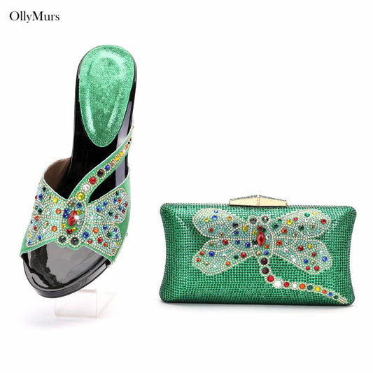 Hot Sale Newest Fashion Rhinestone Pumps Shoes And Bag Set For Party Italian Style High Heels Shoes With Matching Bag Set - So Real Fashion