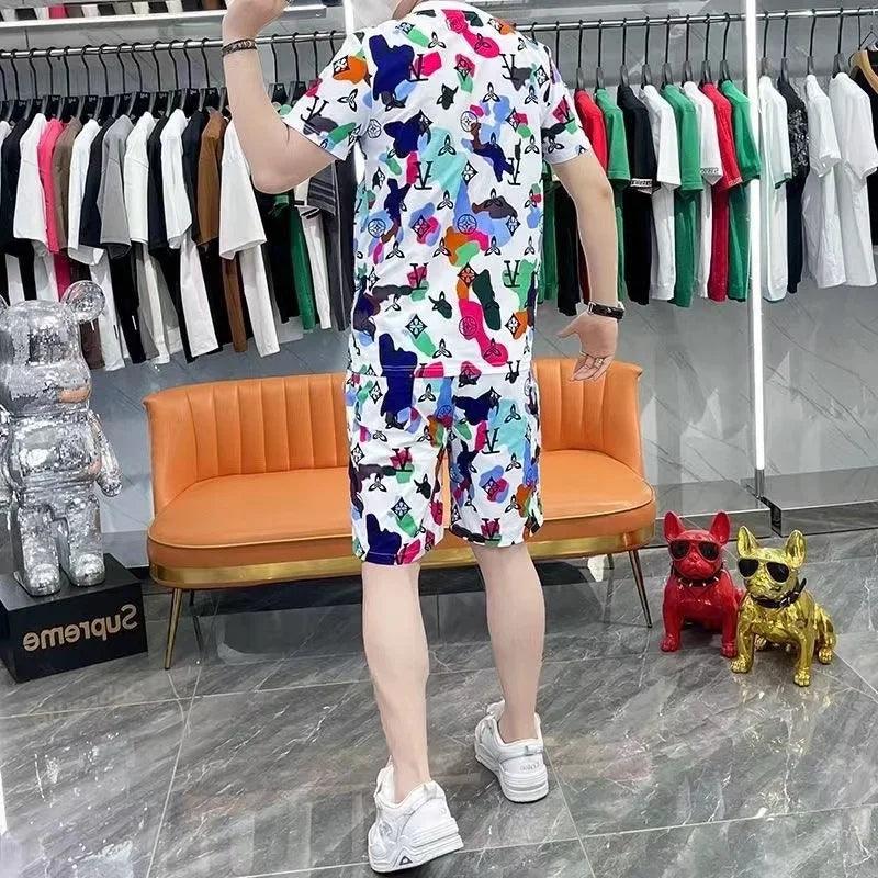 2024 Summer Street Men's Daily Casual Fashion Loose Comfortable Short Sleeve Outdoor Trend Shorts GD Fashion Stripe Print Y2KSummer Explosion Personalized Casual Suit Shorts 3D Printing 2024 European Summer New Men Handsome Trendy Breathable - So Real Fashion