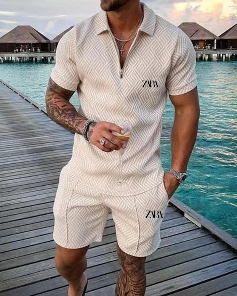 High Quality Fashion Summer Luxury Men's Leisure PoloT T-shirt Set with Extra Large Trendy Print Beach Style Fabric - So Real Fashion