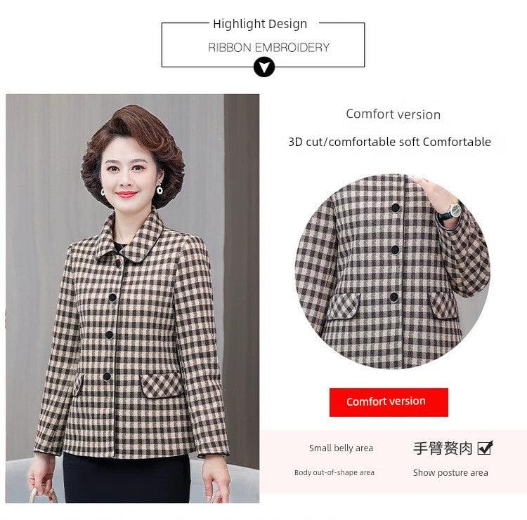 Classic Style Ladieswear Middle-Aged and Elderly Plaid Spring and Autumn Clothing - So Real Fashion