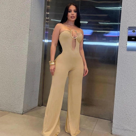 Women Sleeveless Strapless Hollow Out Long Jumpsuits Party Metallic Night Club Casual Streetwear Backless Jumpsuit Rompers - So Real Fashion