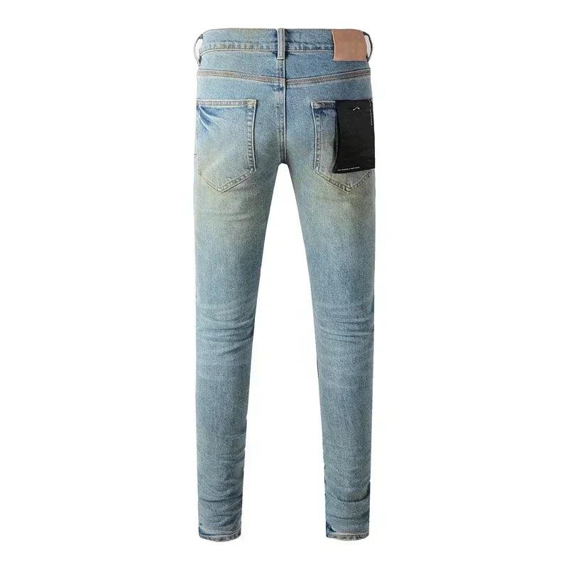 Purples Jeans Men denim pants distressed slim fitting paint brands Fashion Repair Low Rise Skinny Denim pants - So Real Fashion