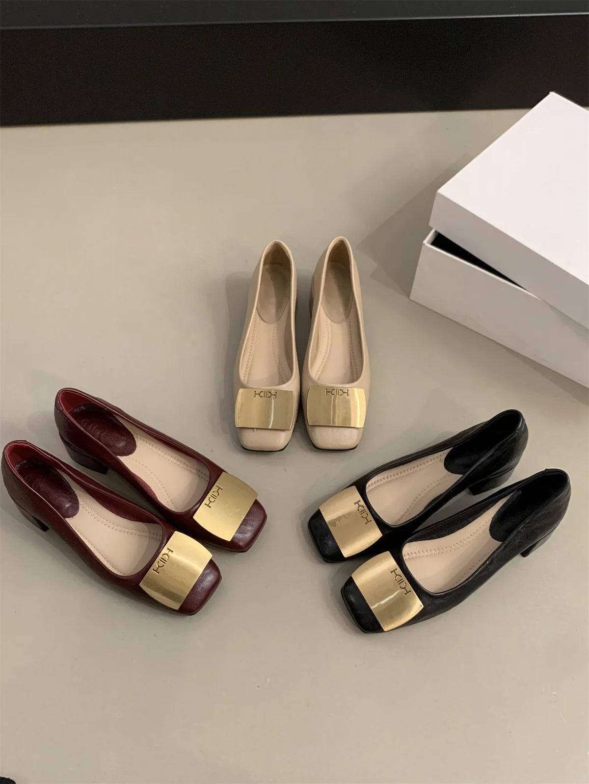 Metal Buckle Elegant Mid Heel Shoes Street Style Women's Chunky Heels Pumps Shoes Spring Retro Autumn Shoes for Women Fashion - So Real Fashion