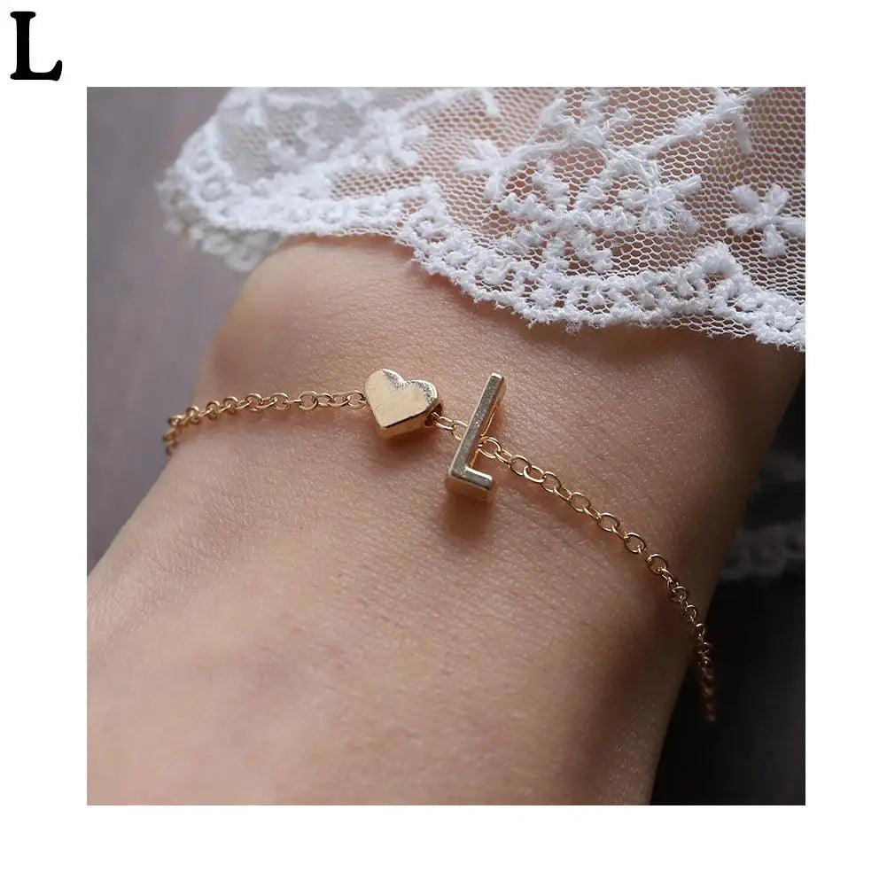 English Initial Letter Bracelets For Lovers Women Men DIY Personalized Name Alloy Heart-shaped Letters Bracelets Jewelry Gift - So Real Fashion