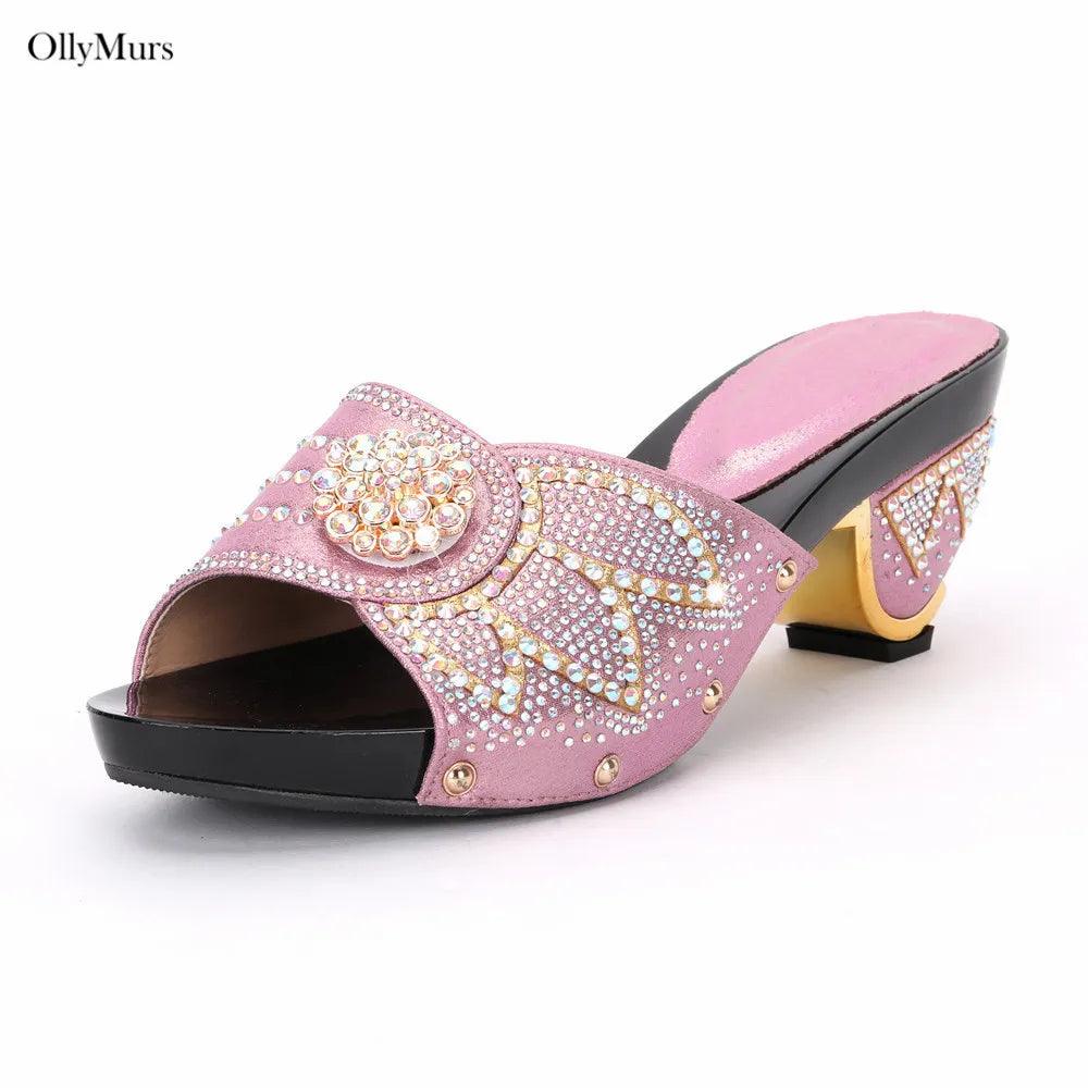 High Quality Italian Rhinestone Purple Color Shoes And Bags Set Fashion Slipper Pumps Woman Shoes And Bag To Match Set For Party - So Real Fashion