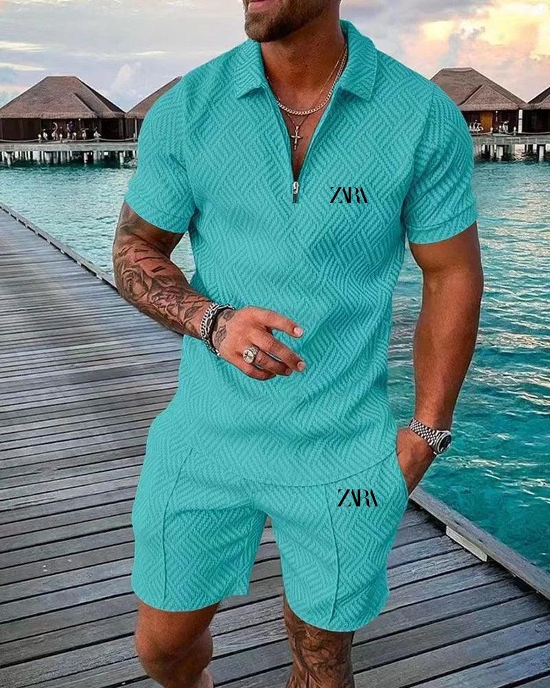 High Quality Fashion Summer Luxury Men's Leisure PoloT T-shirt Set with Extra Large Trendy Print Beach Style Fabric - So Real Fashion