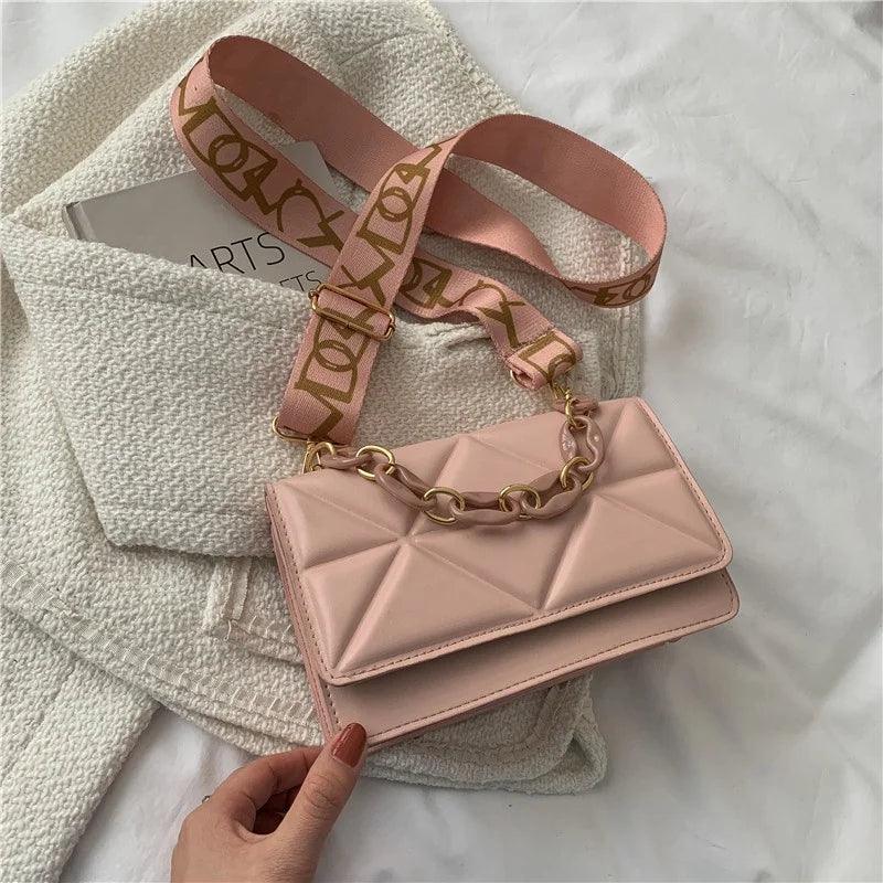 New WOMEN'S Bags Korean Version of the Lingge Chain Shoulder Bag Solid Color Messenger Small Square Bag - So Real Fashion